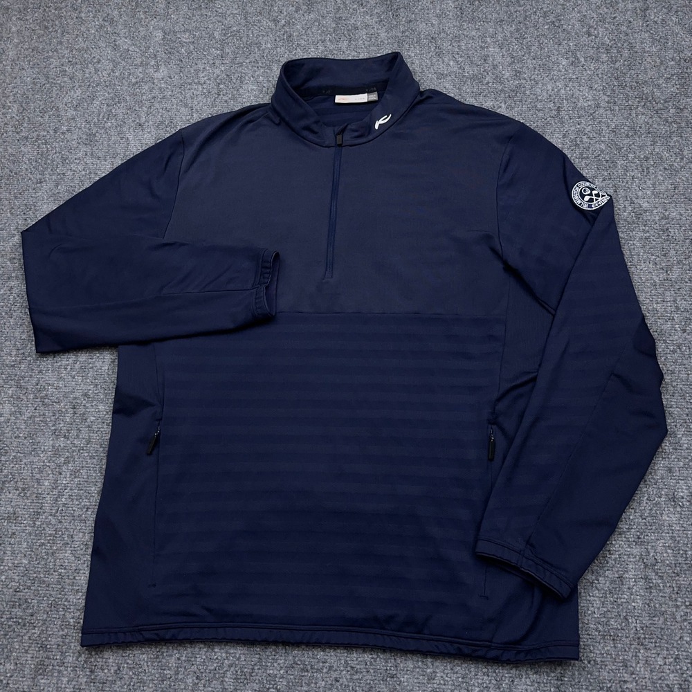 KJUS Golf 1/2 Zip Performance Pullover Men's XL 54 Navy Blue Striped Embroidered
